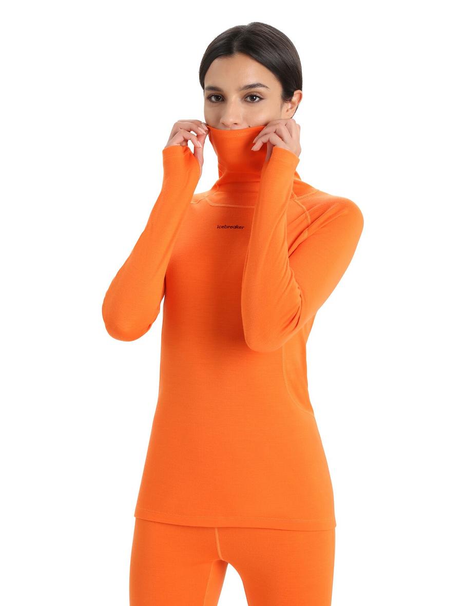 Icebreaker MerinoFine™ Long Sleeve Roll Neck Női Base Layers Narancssárga | HU 1894LISH